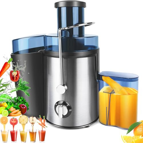 Juicer, Juicer Machines, Centrifugal Juicer, Compact Juicer, Juice Maker Machines with 3 Speed Control, 500ML Capacity, Two Speed Settings, Drip Stop, Easy Clean, Liberate Your Hands, Silver