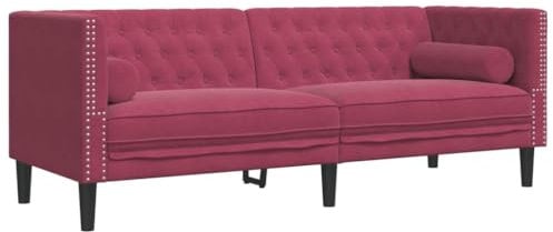 vidaXL Chesterfield Sofa mit Nackenrollen 3-Sitzer, Couch mit Armlehnen Rückenlehne Stützbeine, Polstersofa für Wohnzimmer, Couchgarnitur, Weinrot Samt