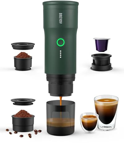 BREVOY Machine à expresso électrique portable : café moulu et capsule, auto-chauffant, mini cafetière 20 bars, chargeur de voiture, batterie 9000 mAh – Idéal pour le camping, les voyages, la voiture,