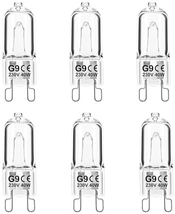 Jaenmsa G9 Halogen Light Bulbs, 40W 2700K Warm White, 230V Dimmable Capsule Bulbs, Non-Flicker, 6 Pack