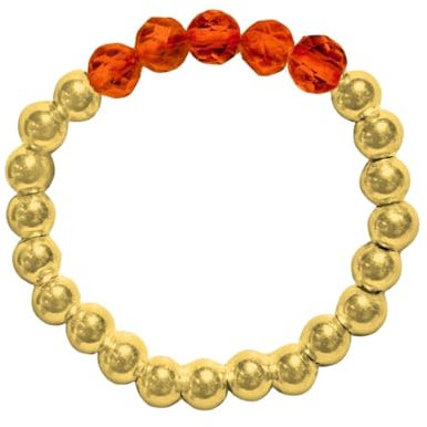 happymaker - Edelstein Ring mit 18 k vergoldeten Sterling Silber Perlen, Karneol Stein faciert mit Goldperlen auf elastischem Band, Perlenring Damen elastisch, handmade in Deutschland