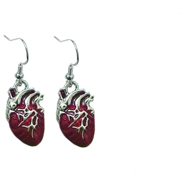 Beautiful Anatomical Heart Love Enamel Red Earrings Sterling Silver Hooks