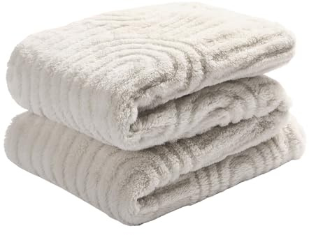 OHS Teddy Fleece Throw Tufted Geometric, Fluffy Throw Blanket for Bed Living Room Sofa Ultra Soft Comfy Throw Elegant Geo Pattern Decorative Easy Care, 125 x 150cm - Stone
