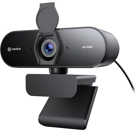 N newline Webcam 4K per PC con autofocus PDAF, copertura privacy, doppio microfono, 4K a 30 fps e 1080p a 60 fps, correzione automatica della luce, fotocamera USB Plug & Play per laptop, Mac e desktop