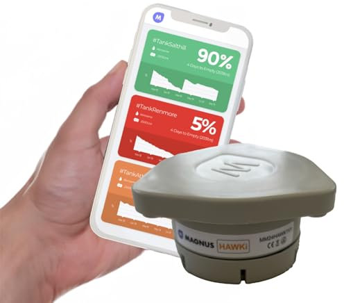 Magnus HAWKi Smart Oil Tank Level Monitor Radar Gauge - Bluetooth Connection to Phone App, Universal Fit - No Drilling Required - Plastic Oil Tank Level Gauge.