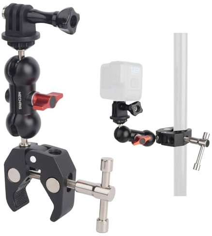 Mechrig Super Clamp Camera Clamp Mount Monitor 360° Ballhead Magic Arm Double Ball Head Adapter with 1/4-20 & 3/8-16 Thread for Canon Nikon DSLR Camera/Gopro/LED Lights