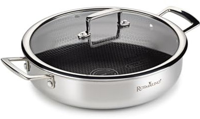 ROSMARINO Poêle à crevettes HexaPro 3.0 en acier inoxydable de 16 cm avec couvercle et technologie de pointe pour des résultats de cuisson parfaits