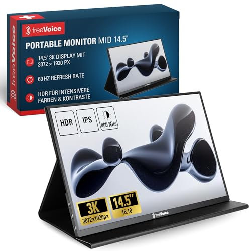 freeVoice Portable Monitor Mid 14. 5 Pouces I Écran Portable avec Housse détachable I Moniteur Portable 3072x1920px à 60Hz I Écran d'ordinateur Portable léger avec HUB intégré pour Les périphériques