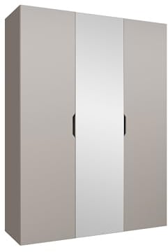 Mirjan24 Kleiderschrank mit Spiegel, Einlegeböden und Kleiderstange Midere 150, Vielseitiger Drehtürenschrank, Elegantes Kleiderschrank 3-türig (Cashmere)