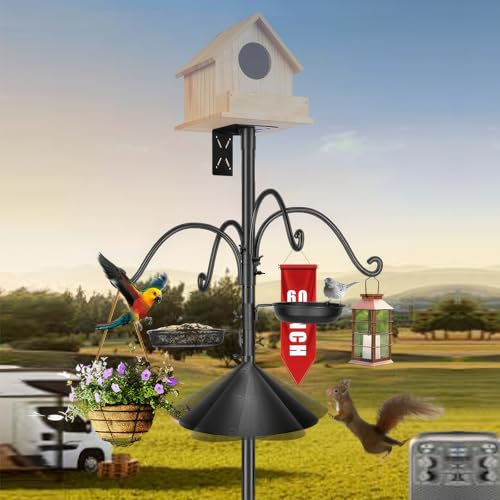 Bird Feeders Hanging Station, Including 2 Bird Feeders, Bird Table With 4 Hooks, Birds Feeder Stand Suitable For Small Birds Feeders Garden Decoration(76inch,DOES NOT INCLUDE AVIARY)