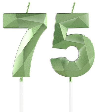 mciskin Sage Green 75th Birthday Candles,75th Birthday Decorations for Women Men,3D Number 75 Candle for Cake,Sage Green Candle Cake Topper for Birthday Party Decorations Wedding Supplies