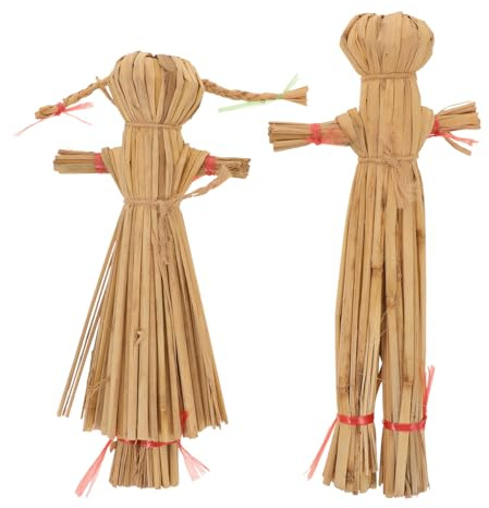 jojofuny 2Pcs Handwoven 18Cm Scarecrow Figurines for Thanksgiving Harvest Decor - Rustic Fall Tiered Tray and Tabletop Decorations with Male and Female Designs for Porch and Garden