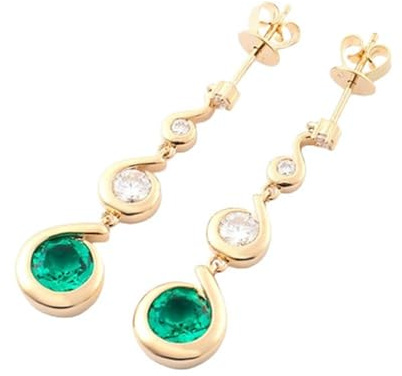Homxi Gelbgold Ohrringe Hochzeit 585 Damen, Quaste mit Erstellter Smaragd und Moissanit, Ohrring Frauen Gold Grün