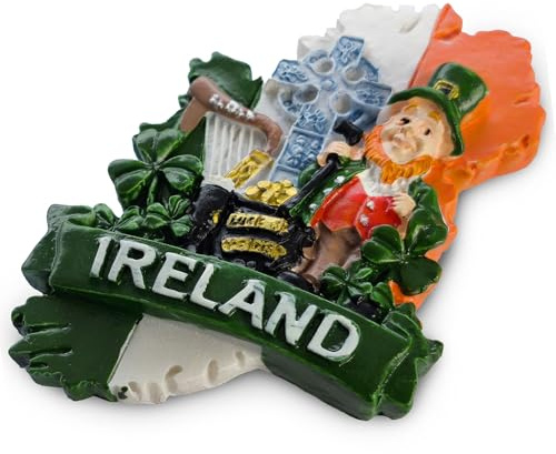 Ireland 3D Leprechaun Souvenir Fridge Magnet Celtic Cross, Harp & Shamrock Design, Irish Travel Collectible (4.7 x 6.6 x 1.6cm)