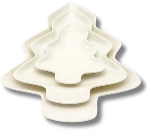 LEONARDO LUXURY HOME DESIGN Set 3 Piatti Natalizi Porcellana Bianca Albero di Natale Vassoio Antipasti Dolci Aperitivi Decorazione Tavola Feste Cena Idea Regalo (3, Albero Bianco)