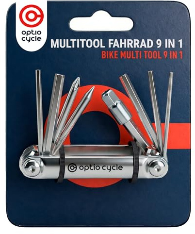 Optio Cycle Fahrrad Multitool Klein 9-in-1 – Mini Multitool Fahrrad Werkzeugset Unterwegs | Multifunktionswerkzeug für MTB, Rennrad, E-Bike, Grave | Multi Tool Bike