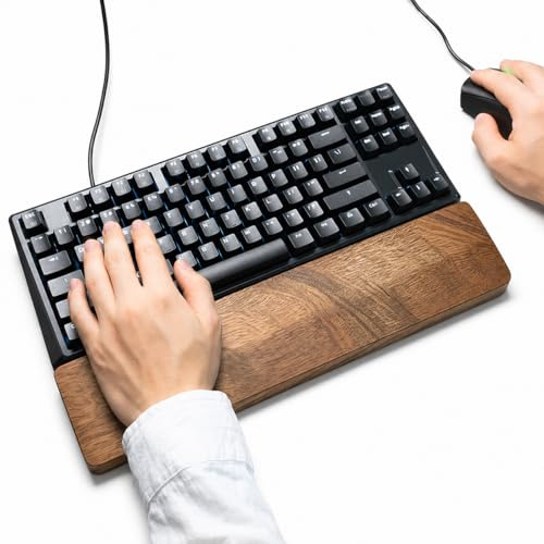 Rkixlix Handballenauflage Holz Handauflage Tastatur Handgelenkstütze 30cm/60 Tasten Handgelenkauflage Ergonomisch Wrist Rest mit Rutschfestem Aufkleber für Schreibtisch Büro Zuhause Gaming Spiele