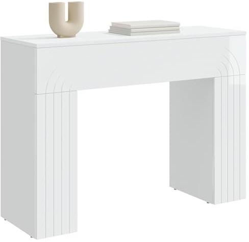 vidaXL Couchtisch Hochglanz Weiß 102 x 35 x 75 cm Holzwerkstoff, Moderner rechteckiger Couchtisch, stylisches Möbelstück, praktische Wohnzimmereinrichtung, Robustes Holzdesign