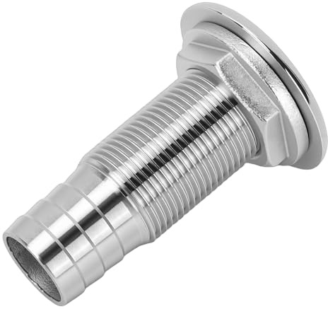 FTVOGUE Raccordo Passante per Tubo Flessibile con Spinato Dritto in Acciaio Inossidabile 316 da 1 Pollice Interfaccia Mezza Filettata per Sistemi di Raffreddamento di Drenaggio di Sentina per Yacht