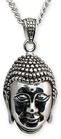 Fly Style Buddha Kopf grosser Kettenanhänger aus 316L Edelstahl - Halskette Damen - Yoga Schmuck - Buddha Schmuck