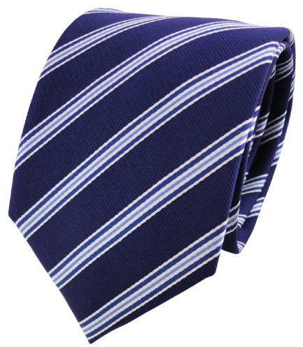 TigerTie Designer Seidenkrawatte in blau dunkelblau silber gestreift