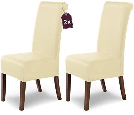 Scheffler Home Stuhlhussen Marie Creme 2er Set Wasserabweisende und elastische Stuhlbezüge mit Fleckenschutz – Passend für Esszimmerstühle und Schwingstühle – Öko-Tex Zertifiziert