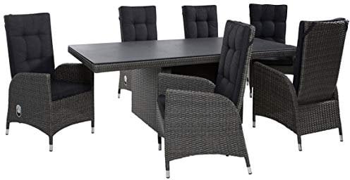 Gartenmöbel Set Terrassengarnitur Sitzgruppe Poly Rattan für die Terrasse oder Garten - Essgruppe bestehend aus 6 Gartenstühlen und Gartentisch 220 x 100 cm in grau