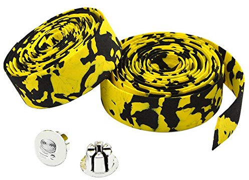 HpyAlwys Lenkerband für Rennräder, Camouflage, mit Stöpsel, gelb