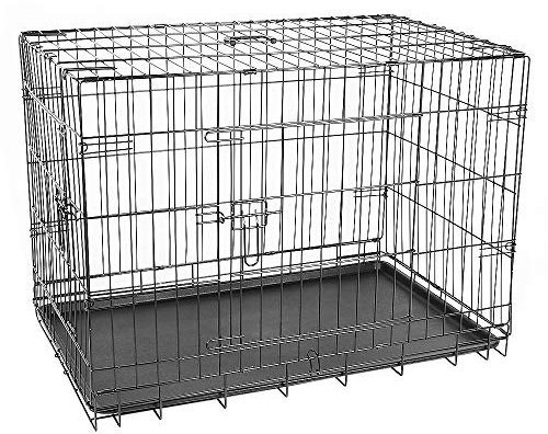 Wefun Hundekäfig mit 2 Tür, Faltbar Hundebox mit Tablett,Transportkäfig für Hunde und Kleintiere (42“)