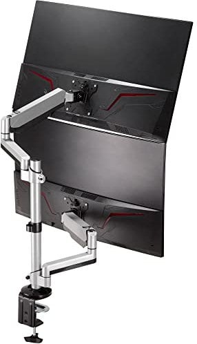 AVLT Dual 33-81,3 cm gestapelter Monitorarm für zwei flache/gebogene Monitore, volle Bewegung, neigbar, verstellbarer Monitorarm – extra hoch/VESA/C-Klemme/Tülle