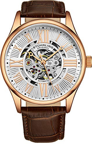 Stuhrling Original Atrium Herren-Skelett-Automatikuhr mit mechanischem Mechanismus und hochwertigem Lederarmband