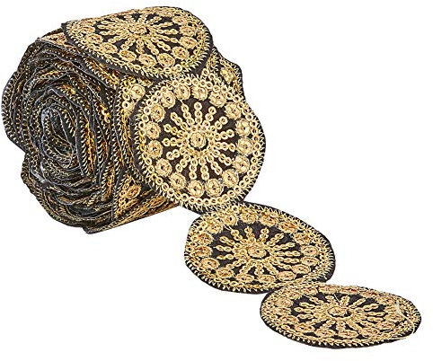 PandaHall 5 Yards 50mm Aufbügeln/Aufnähen von Bandpatches, Floral Bestickte Polyester Patches Mit Pailletten Kleidungsstück Zubehör Zubehör Für Kostüm Gürtel Tasche Schuhe Party Dekoration