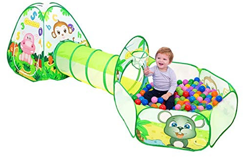 Benebomo Kinder Pop Up Spielzelt Haus und Tunnel, Set-Faltbare 3-in-1 Kinder Pop Up Zelt Spielzeug, Zoo Garden Spielhaus für Jungen Mädchen, Kleinkinder Spielhaus Ball Pit Tunnel
