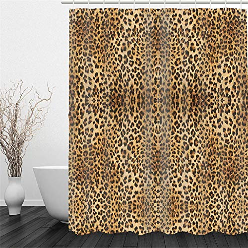 Chickw1 Rideau de Douche Impermeable Anti Moisissure, 3D Imprimé Rideau de Douche Polyester Rideau de Douche Doublure avec 12 Crochets Rideaux de Salle de Bain (Imprimé léopard,150x180cm)