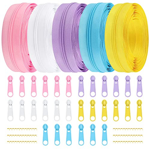 DOITEM 2.8 mm Reißverschluss 14 Meter Nylon Endlosreißverschluss Set mit Schieber und Zipper - 5 Farben