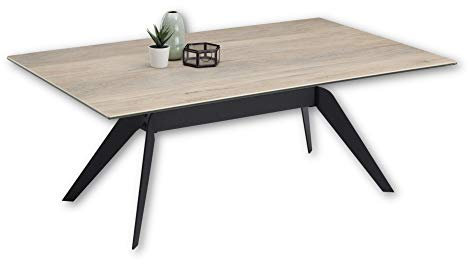 Stella Trading Couchtisch mit Keramikoberfläche in Holz-Optik und Metallgestell, Schwarz - hochwertiger Sofatisch für Ihren Wohnbereich - 110 x 40 x 70 cm (B/H/T)