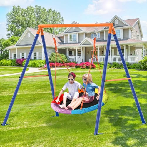 GIKPAL Saucer Swing with Stand, 40 Round Seat and 440 lb Metal Frame