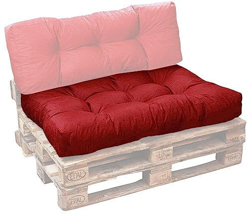 Bananair - Coussin Palette Extérieur Confortable - Tissu Résistant, Anti-UV & Déperlant - Coussin Salon de Jardin Extérieur, Balcon, Terrasse (Assise, 120 x 80 cm, Rouge)