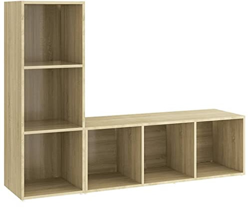 vidaXL Dual Set TV Cabinets - Sonoma Oak Engineered Wood, Horizontal/Vertical Sideboard Units for Multimedia Storage - 107x35x37cm