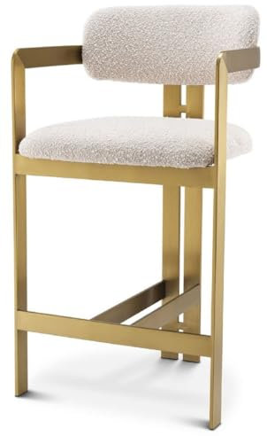 Casa Padrino Luxus Barstuhl Creme/Messing 53 x 44,5 x H. 97 cm - Gepolsterter Edelstahl Barhocker - Luxus Barmöbel