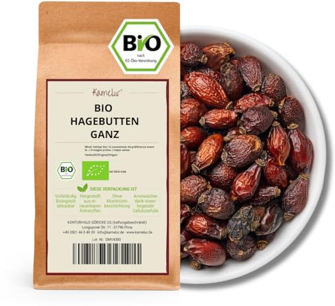 Kamelur 1kg BIO rosa canina essiccata e senza additivi, per tè alla rosa canina BIO - rosa canina intera ed essiccata in confezione biodegradabile