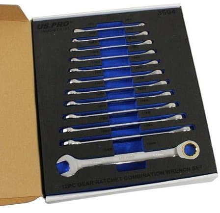 US PRO INDUSTRIAL 12pc Ratchet Spanner Set Gear Ratchet Combination Wrench 3594