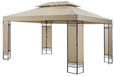 [en.casa] Festzelt Lanciano Pavillon für Terrasse oder Garten 400x300x265 cm Anstellpavillon Gartenpavillon Sonnenschutz mit Doppeldach Stahlgestell Beige