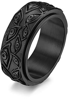 HMOOY Auge Gottes Ring, Edelstahl Allsehend Auge Gottes Rotierender Bandring Jahrgang Graviert Evil Eye Spinner Ringe Schmuck für Herren Damen Größe 6-10 (Schwarz, 9)