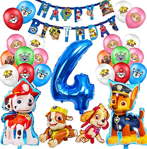 Decoración de Globos de Cumpleaños,Globos de Patrulla Canina,Globos 4 Cumpleaños,Helium Foil Balloons Cumpleaños,Suministros para Fiestas Infantiles,Niños Niñas Fiesta de Cumpleaños Globos