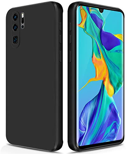 GiiYoon Coque pour Huawei P30 Pro Case en Silicone, Etui de Protection Antichoc Etui Housse Silicone Ultra-Mince avec Couche Intérieure en Fibre et Protection pour Caméra, Noir