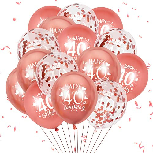 15 Pcs Rose Gold Happy 40th Birthday Balloons for Women Men Rose Gold 40th Birthday Anniversary Decoration Supplies 12 Inches
