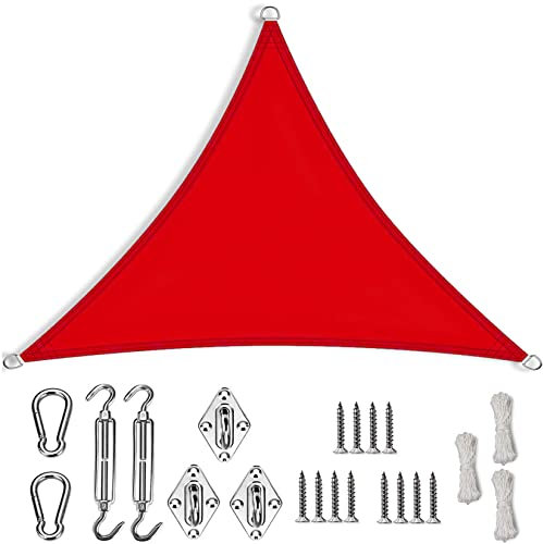Sonnensegel Sonnenschutz dreieckig 9x9x9m Sonnenschutz HDPE Windschutz mit UV Schutz Sonnensegel Baldachin Schattennetz mit Sonnensegel Befestigung für Balkon, Garten Sonnensegel, Rot