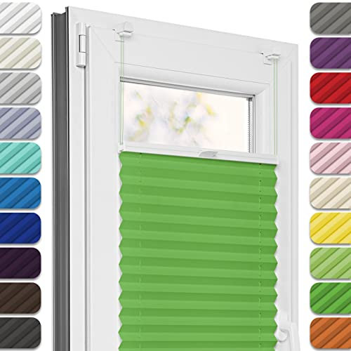 Estika Plissee ohne Bohren, Premium Klemmfix - 65cm Breite x 120cm Höhe - Grün - Metal Plisseehalter ohne Bohren, Modern Sichtschutz für Fenster, Jalousien Fenster für innen