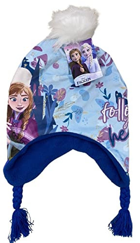 Sun City Frozen - Die Eiskönigin ELSA Anna Kinder Mädchen Winter-Mütze Strick Bommelmütze, Farbe:Blau, Größe:52